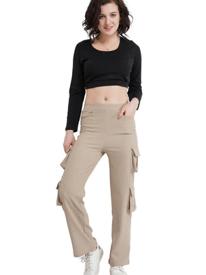 Women's Beige Straight Fit Cargo Trouser