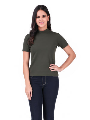 Olive Turtle Neck Short Sleeve Top