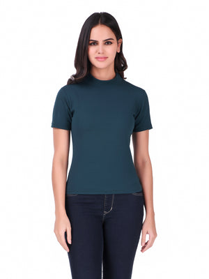 Teal Turtle Neck Short Sleeve Top