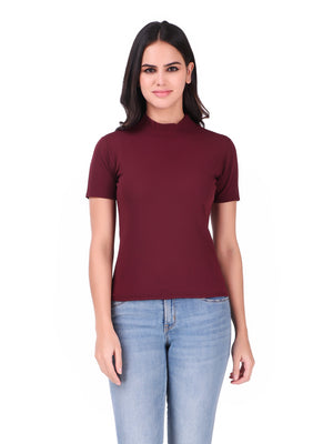 Maroon Turtle Neck Short Sleeve Top