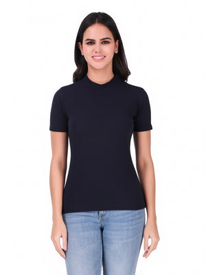 Navy Turtle Neck Short Sleeve Top