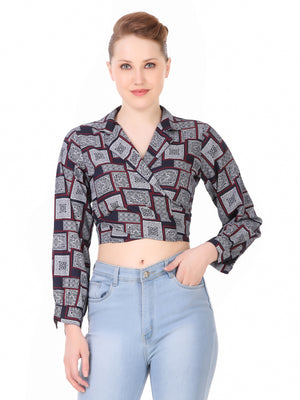 Navy Blue Geometrical Print Top