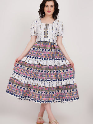 White Printed Long Dress
