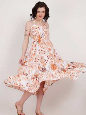 Orange Printed Long Dress
