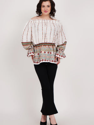 White Printed Off Shoulder Top