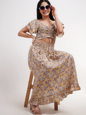 Yellow Floral Co-ord Set with Long Skirt