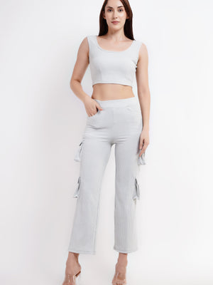 Women's Light Blue Straight Fit Cargo Trouser