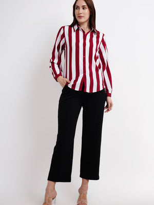 White-Red Striped Long Sleeve Shirt