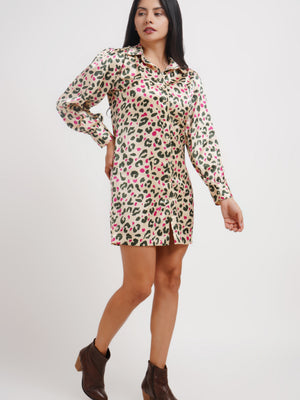 Women's Beige Printed Shirt Dress
