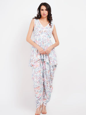 Women's White Floral Printed Ethnic Co-Ord Set