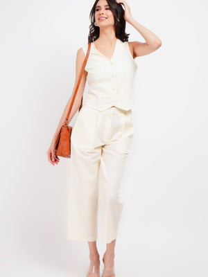 Women's Solid White Linen Co-Ord Set