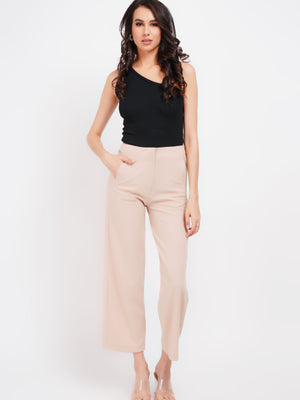 Women's Beige Relaxed Fit Formal Trousers