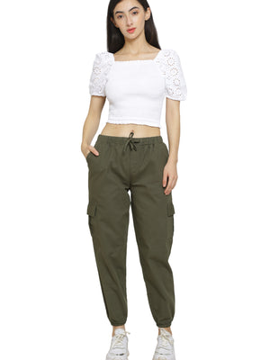 Olive Solid Cargo Joggers